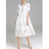 Women Jacquard O-Neck Short Sleeve Billowing Two-Piece Dresses