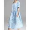 Women Jacquard O-Neck Short Sleeve Billowing Two-Piece Dresses