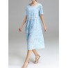 Women Jacquard O-Neck Short Sleeve Billowing Two-Piece Dresses