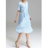 Women Jacquard O-Neck Short Sleeve Billowing Two-Piece Dresses