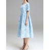 Women Jacquard O-Neck Short Sleeve Billowing Two-Piece Dresses