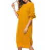 Casual Pure Color Side Splited Long Sleeve Women Sweater Dresses