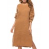 Casual Pure Color Side Splited Long Sleeve Women Sweater Dresses