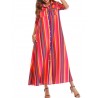 Front Button Fly Striped Pocket Casual Dresses