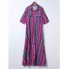 Front Button Fly Striped Pocket Casual Dresses