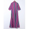 Front Button Fly Striped Pocket Casual Dresses