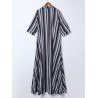 Front Button Fly Striped Pocket Casual Dresses