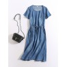 Denim Pocket Short Sleeve O-neck Casual Dresses