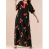 Vintage Print Cherry V-neck Overhead Maxi Dress