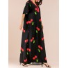 Vintage Print Cherry V-neck Overhead Maxi Dress