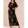 Vintage Print Cherry V-neck Overhead Maxi Dress