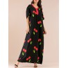 Vintage Print Cherry V-neck Overhead Maxi Dress