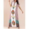 Bohemian Print V-neck Patch Short Sleeve Maxi Dress