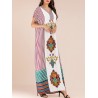 Bohemian Print V-neck Patch Short Sleeve Maxi Dress