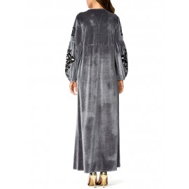 Muslim Embroidery Patchwork Maxi Velvet Dress