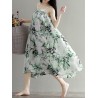 Flowy Ink Print Spaghetti Strap Loose O-neck Maxi Dress For Women