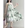 Flowy Ink Print Spaghetti Strap Loose O-neck Maxi Dress For Women