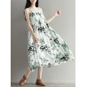 Flowy Ink Print Spaghetti Strap Loose O-neck Maxi Dress For Women