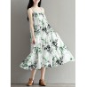 Flowy Ink Print Spaghetti Strap Loose O-neck Maxi Dress For Women