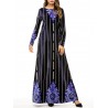 Muslim Velvet Striped Print Long Sleeve Long Dress