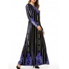 Muslim Velvet Striped Print Long Sleeve Long Dress