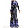 Muslim Velvet Striped Print Long Sleeve Long Dress