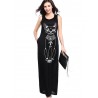 Casual Cat Print Sleeveless O-neck Women Maxi Dress