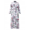 Bohemian Floral Print Splited Long Sleeve Lapel Women Maxi Dresses