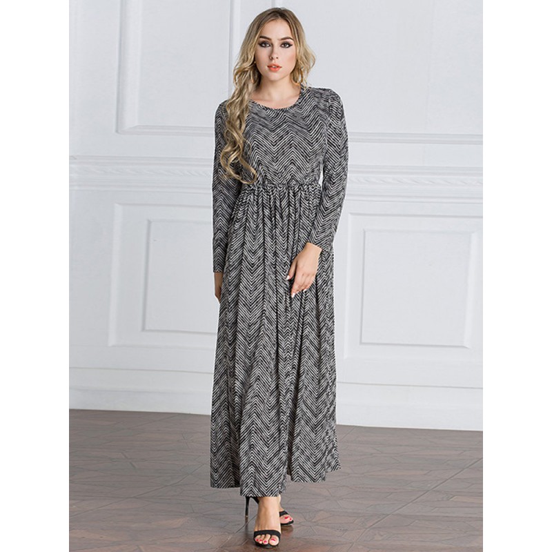 Vintage Women Muslim Print Maxi Dresses