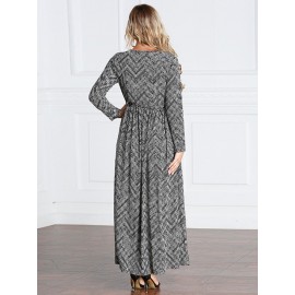 Vintage Women Muslim Print Maxi Dresses