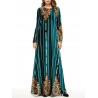 Velvet Printed Striped Long Sleeve Islam Muslim Long Dress