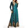 Velvet Printed Striped Long Sleeve Islam Muslim Long Dress