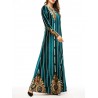 Velvet Printed Striped Long Sleeve Islam Muslim Long Dress