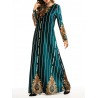 Velvet Printed Striped Long Sleeve Islam Muslim Long Dress