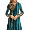 Velvet Printed Striped Long Sleeve Islam Muslim Long Dress