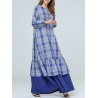 Loose Plaid Ruffle Blue Long Sleeve Dress