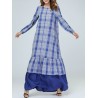 Loose Plaid Ruffle Blue Long Sleeve Dress