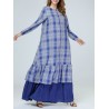 Loose Plaid Ruffle Blue Long Sleeve Dress