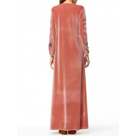 Muslim Embroidery Long Sleeve Overhead Maxi Dress