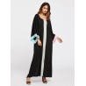 Women Contrast Color Long Sleeve Loose Long Maxi Dresses