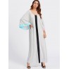 Women Contrast Color Long Sleeve Loose Long Maxi Dresses