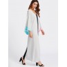 Women Contrast Color Long Sleeve Loose Long Maxi Dresses