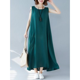 Sleeveless Solid Color Loose Maxi Dress For Women