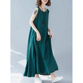 Sleeveless Solid Color Loose Maxi Dress For Women