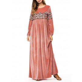 Islam Muslim Velvet Embroidery Pink Long Dress