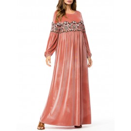 Islam Muslim Velvet Embroidery Pink Long Dress