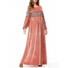 Islam Muslim Velvet Embroidery Pink Long Dress