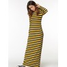 Women Casual Long Sleeve Stripe O-Neck Long Maxi Dresses