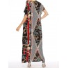 Vintage Asymmetric Print Batwing Sleeve Overhead Maxi Dress