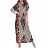 Vintage Asymmetric Print Batwing Sleeve Overhead Maxi Dress